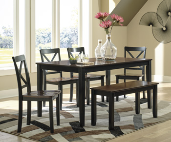 Larsondale Dining Table and Chairs with Bench (Set of 6)