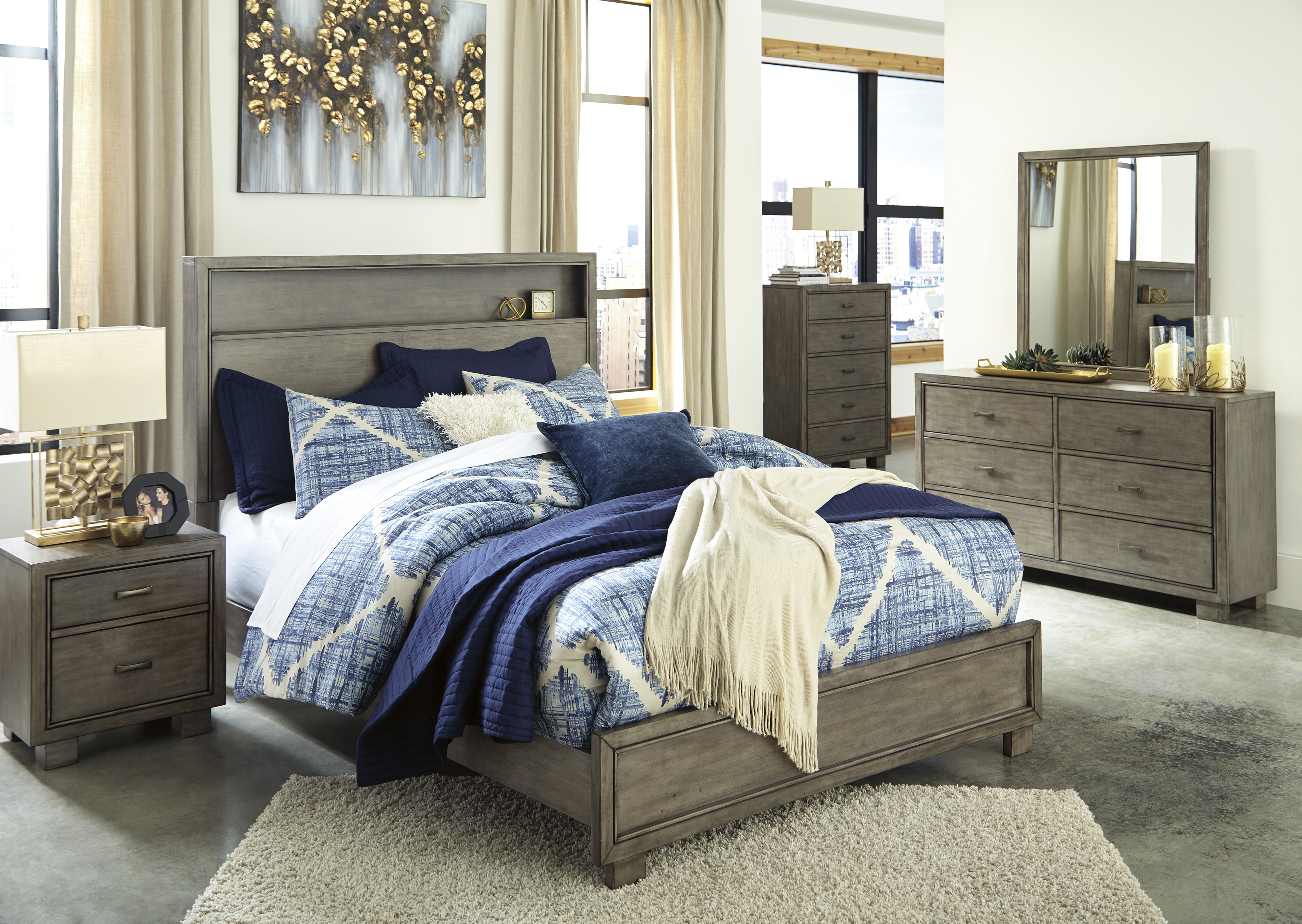 Gray Queen Bookcase Bed All American