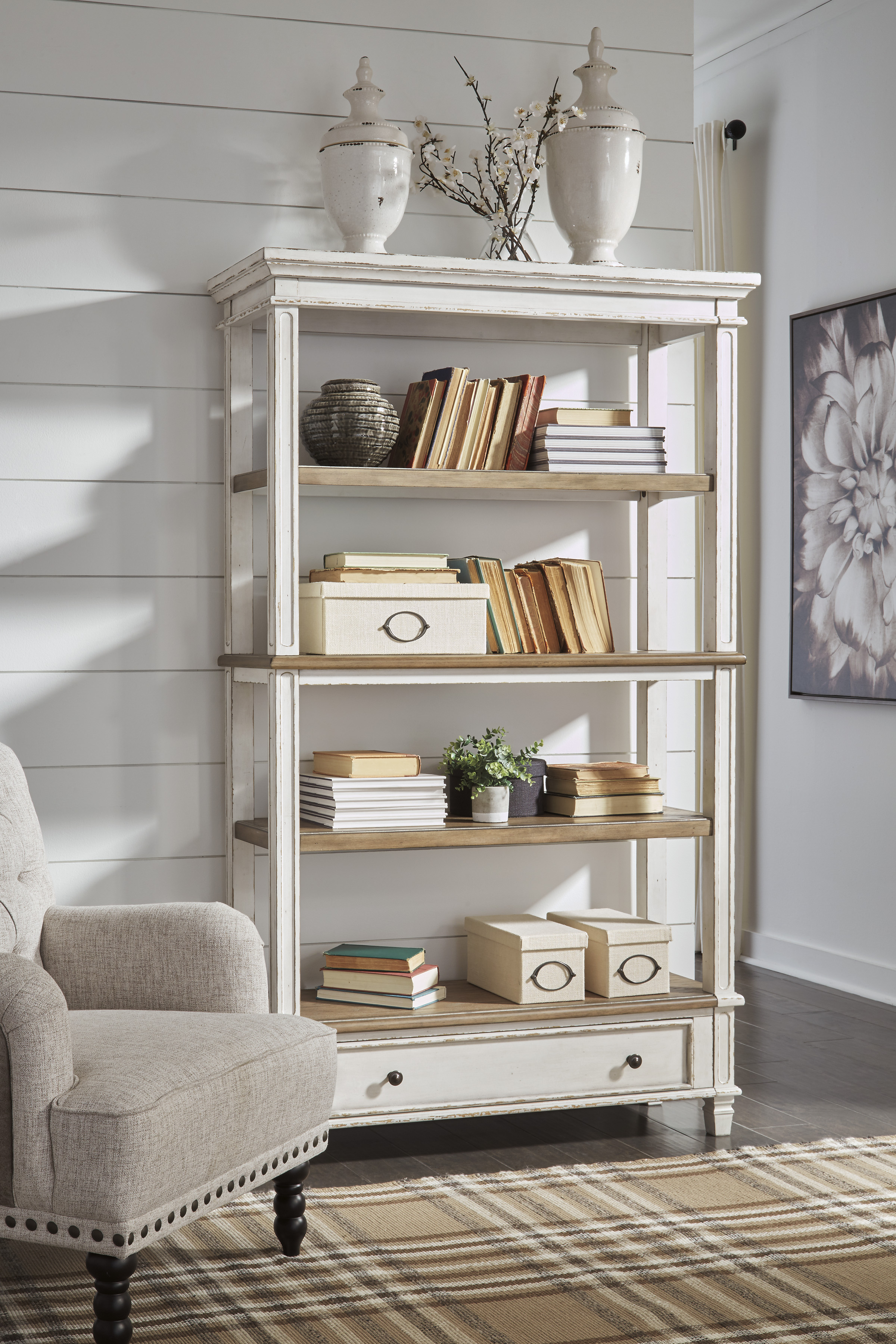 Realyn Antique White Bookcase All American